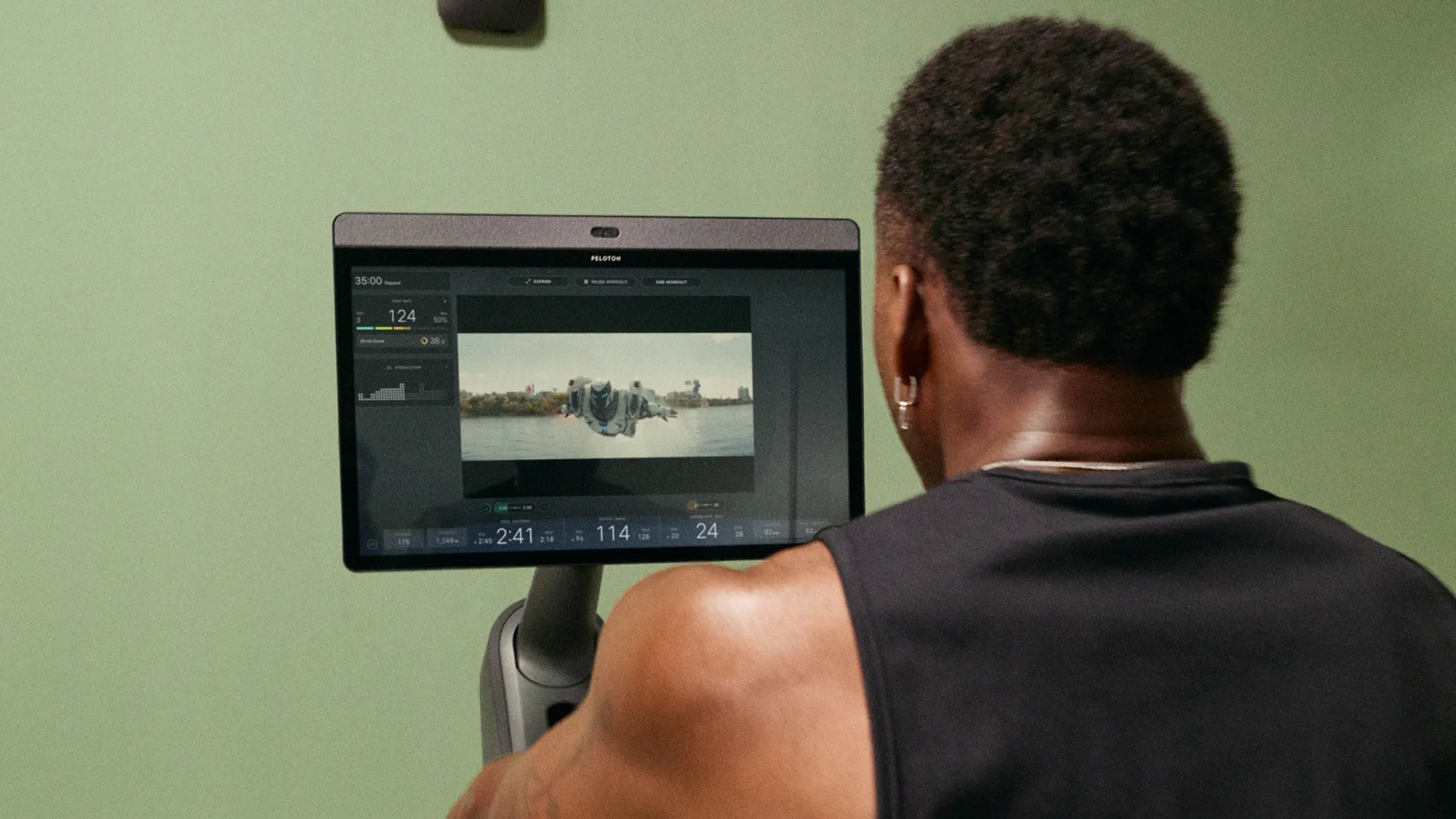 Marvel's Ironheart streaming on a Peloton screen.