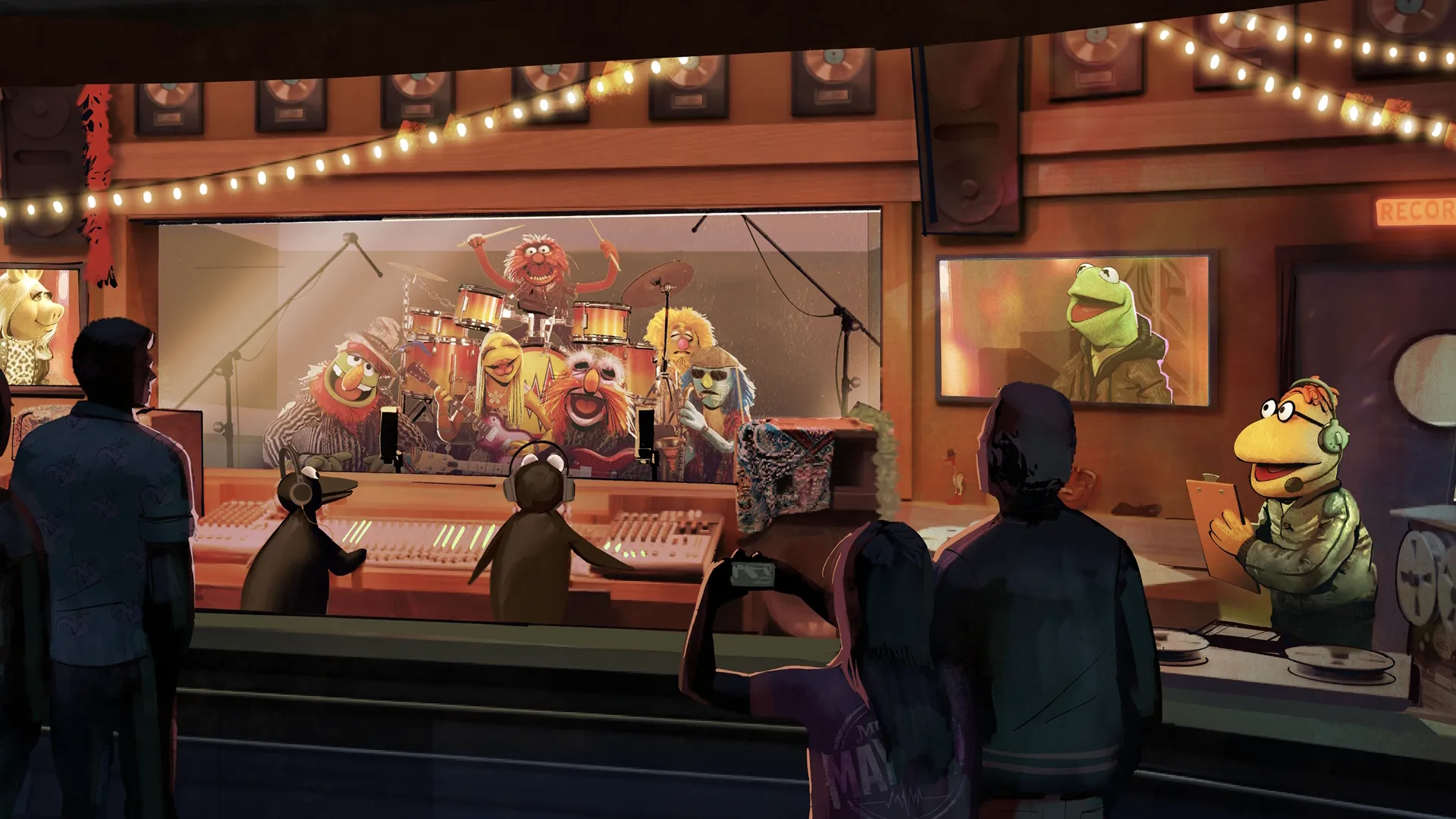 The Electric Mayhem in the recording booth.