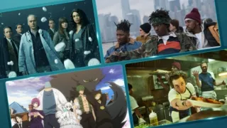 A collage of images from Dopesick, Wu-Tang: An American saga, Mission: Yozakura Family, and FX's The Bear