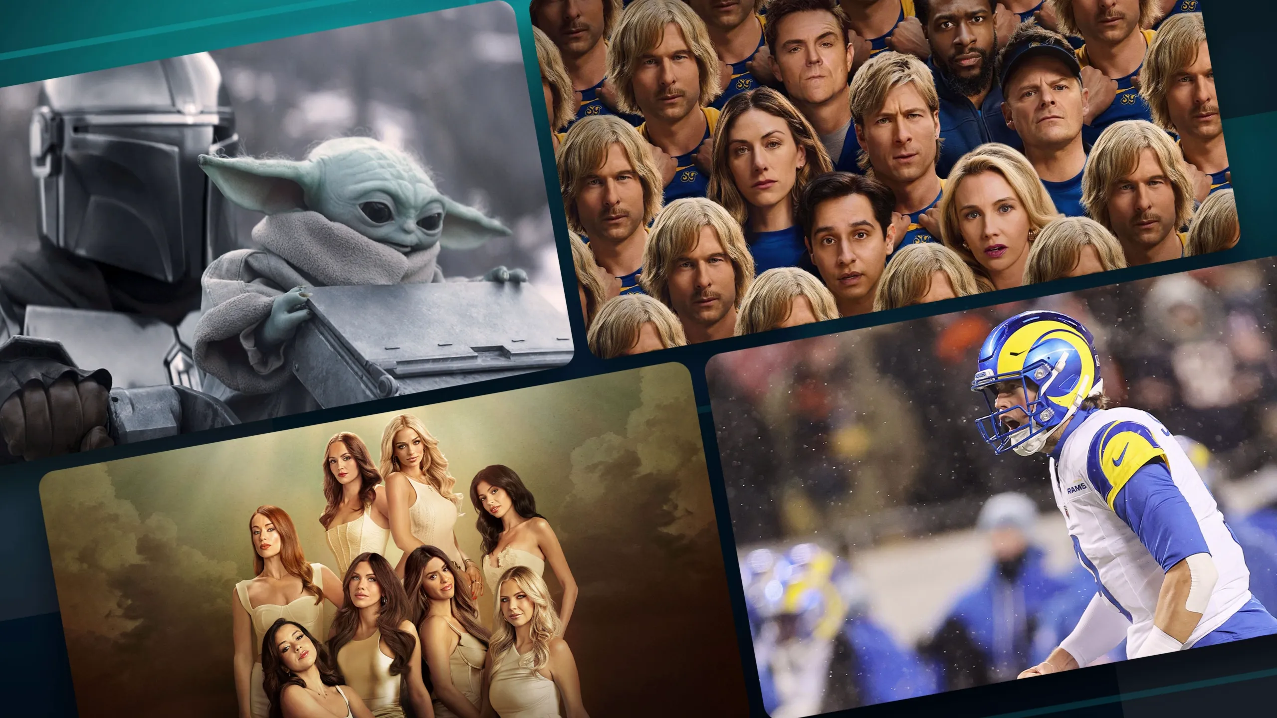 This image shows a collection of original promotional tiles for various popular streaming shows and movies available across Disney+.