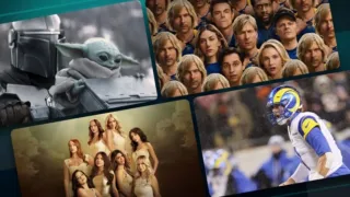 This image shows a collection of original promotional tiles for various popular streaming shows and movies available across Disney+.