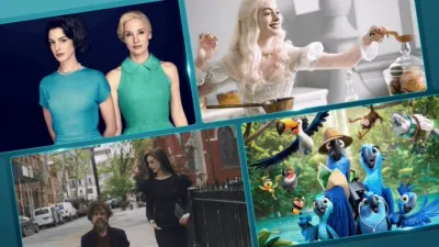 Promo grid showcasing movies featuring Anne Hathaway including Mother's Instinct, Alice in Wonderland, Rio, and She Came to Me.