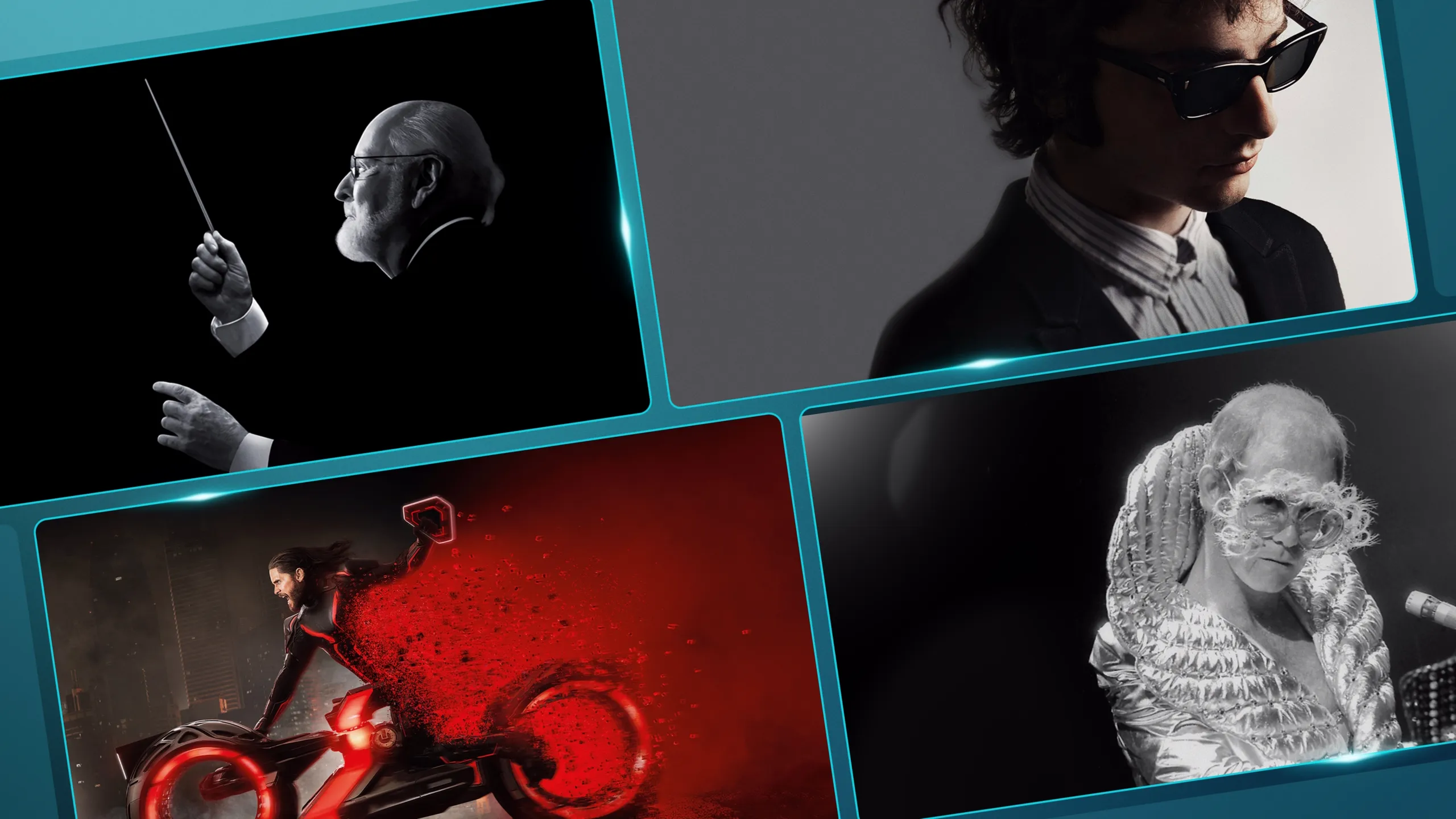 Tiles featuring GRAMMY nominated titles from Disney+ and Hulu including: Music by John Williams, A Complete Unknown, Tron: Ares, and Elton John: Never Too Late.