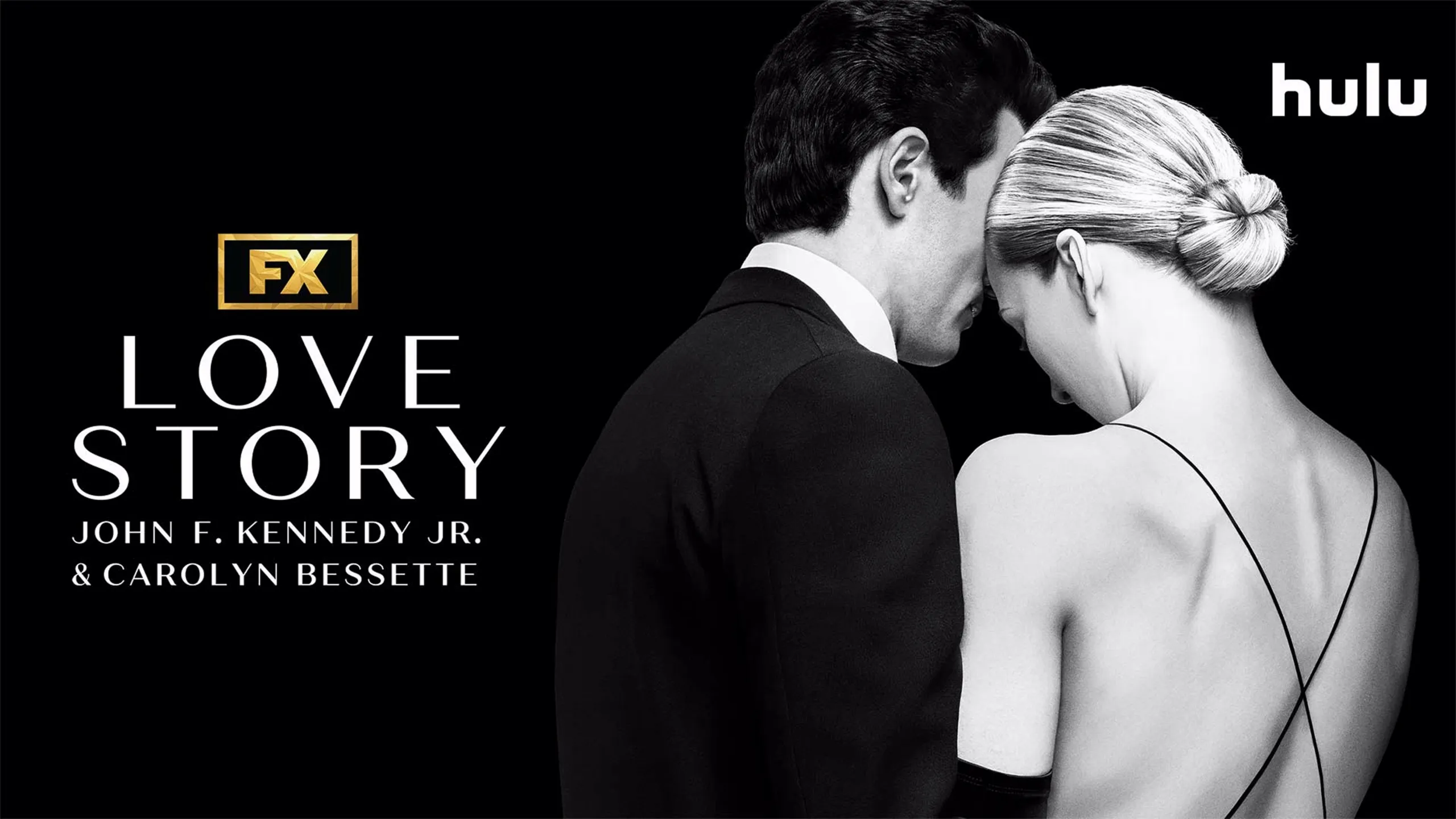 This image is a promotional poster for the FX limited series Love Story: John F. Kennedy Jr. & Carolyn Bessette