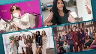 A collage of images from The Secret Lives of Mormon Wives, Keeping Up With the Kardashians, Dancing with the Stars: The Next Pro, and Project Runway