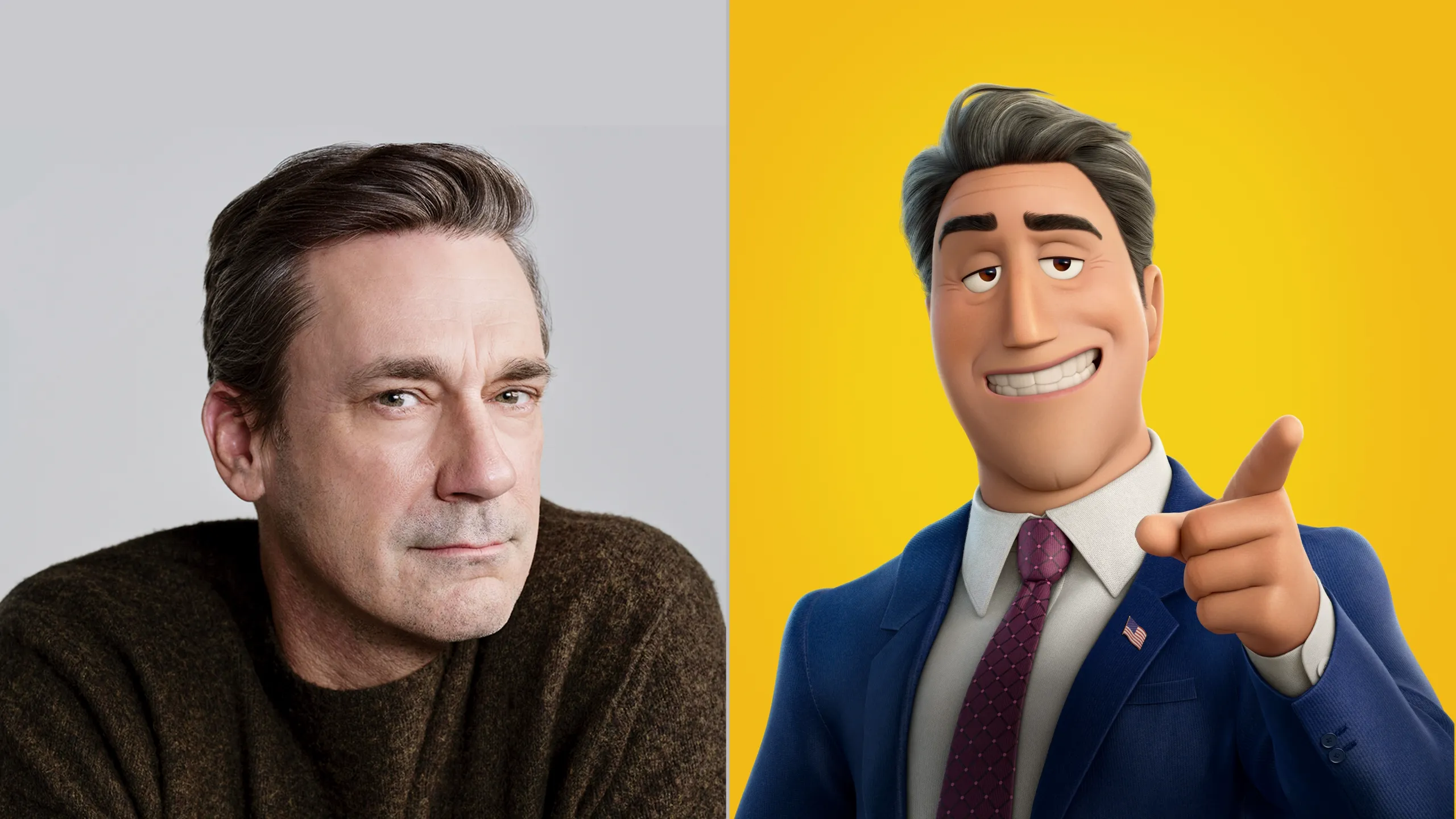 Imagem de Jon Hamm, dublador original do prefeito Jerry Generazzo em Cara de Um, Focinho de Outro, Disney+.
