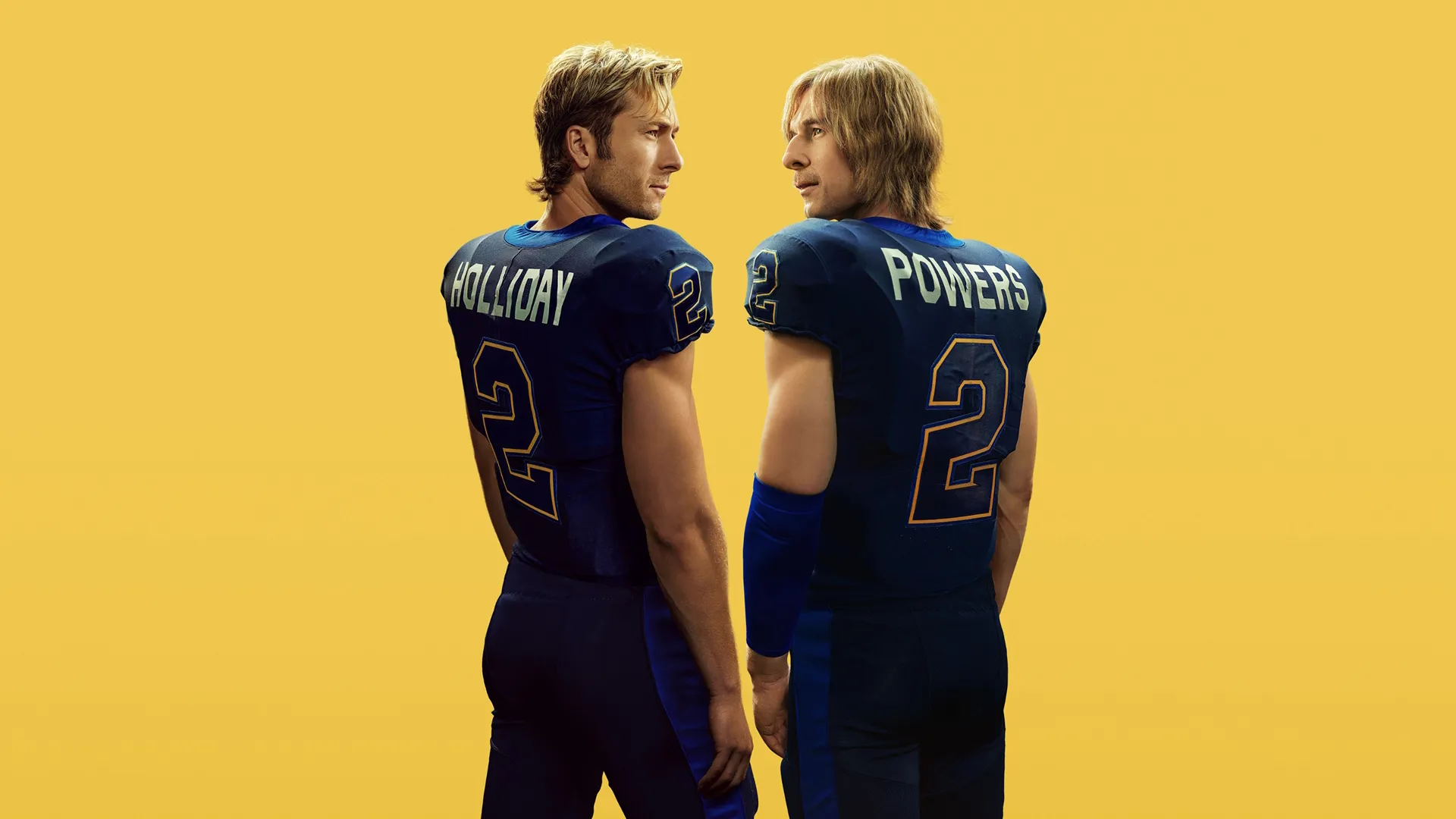 Glen Powell as Russ Holliday and in disguise as Chad Powers