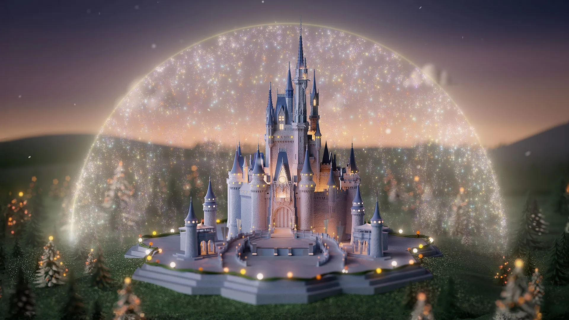 Stylized image of the Cinderella Castle at the Magic Kingdom in Walt Disney World Resort in Florida.