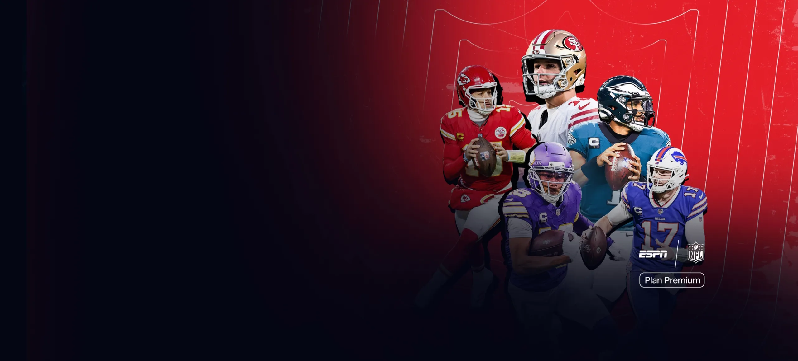 Arte de la NFL con jugadores de fútbol americano de varios equipos.