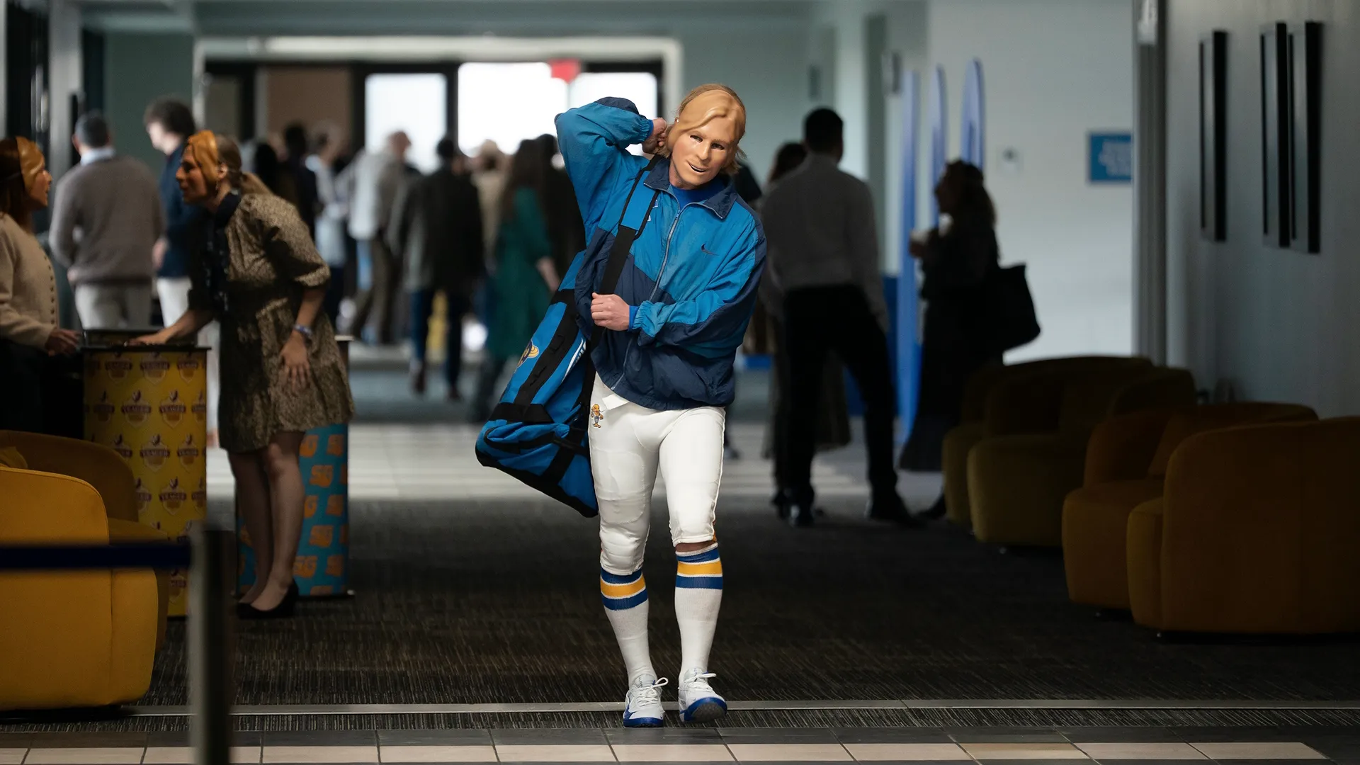 Glen Powell as Chad Powers in football gear in Chad Powers            Do you like this personality?