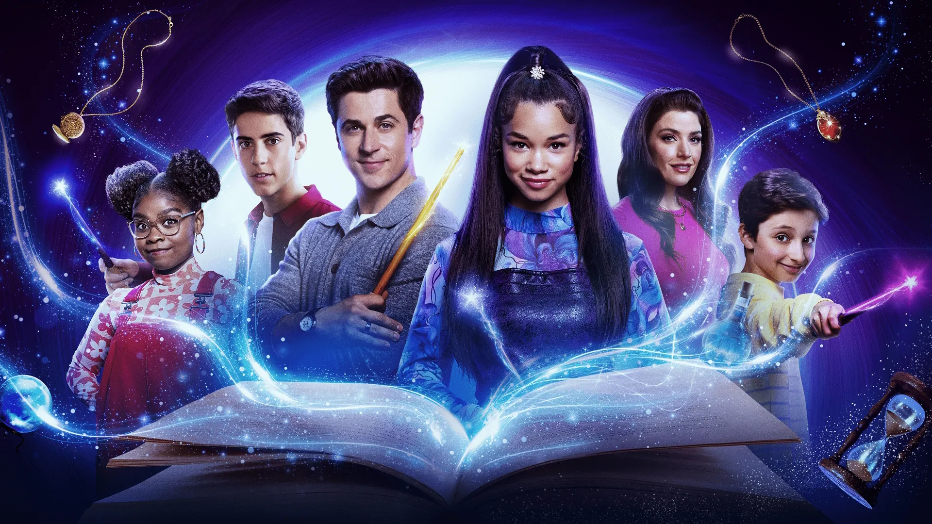 Promotional art for Wizards Beyond Waverly Place featuring the main cast including Billie and Justin Russo.