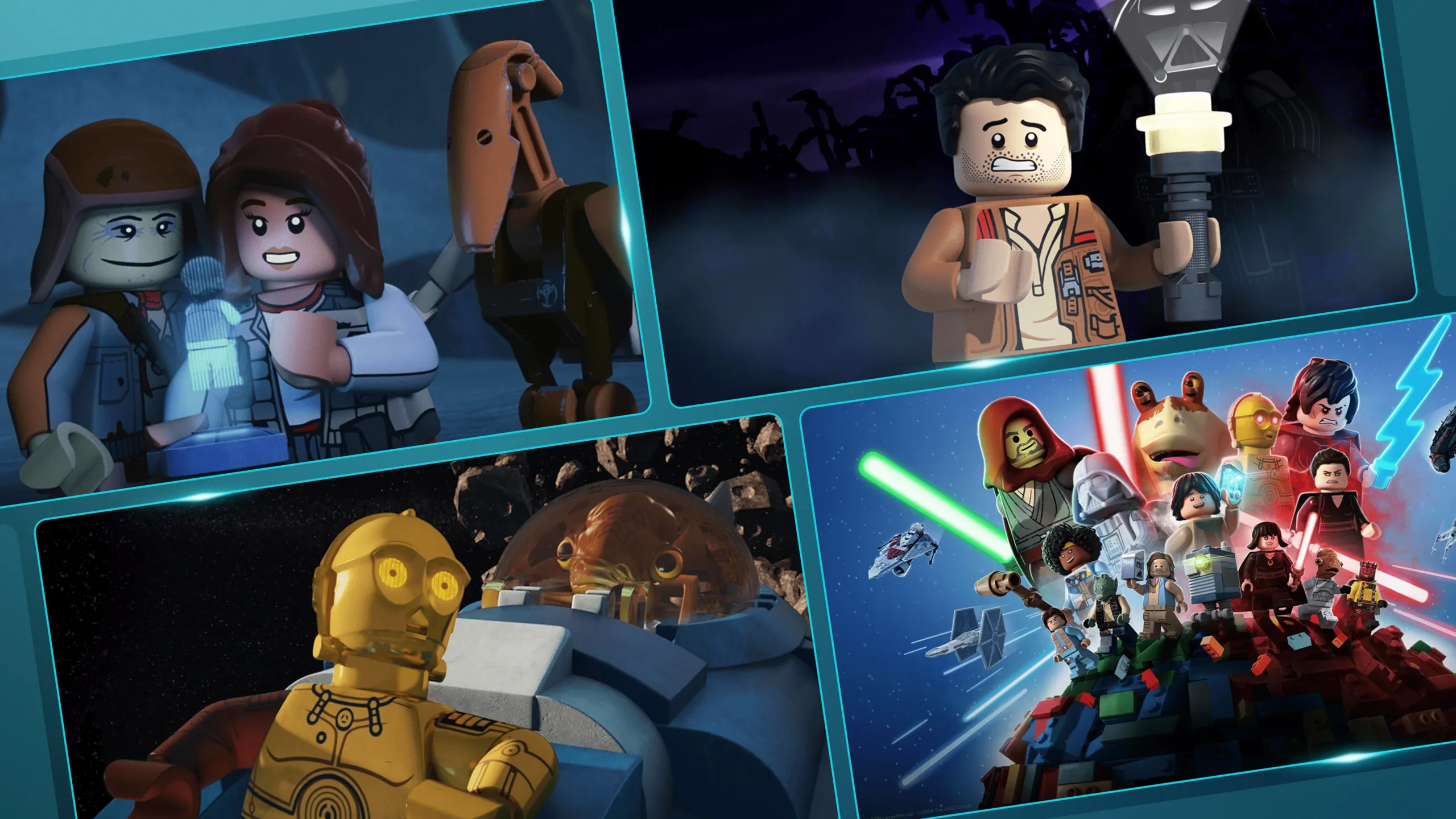 Grade promocional destacando séries e especiais de LEGO Star Wars no Disney+.