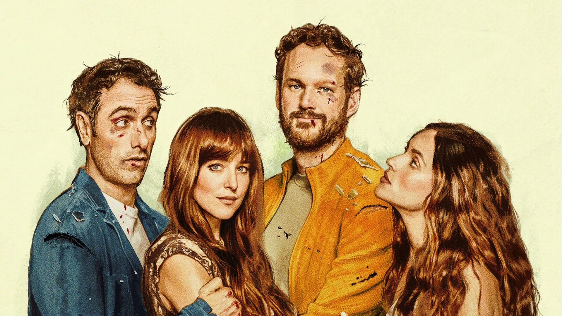 Promotional poster for the 2025 comedy film Splitsville, featuring its main cast: Dakota Johnson, Paul Mescal, Jeremy Strong, and Renate Reinsve.