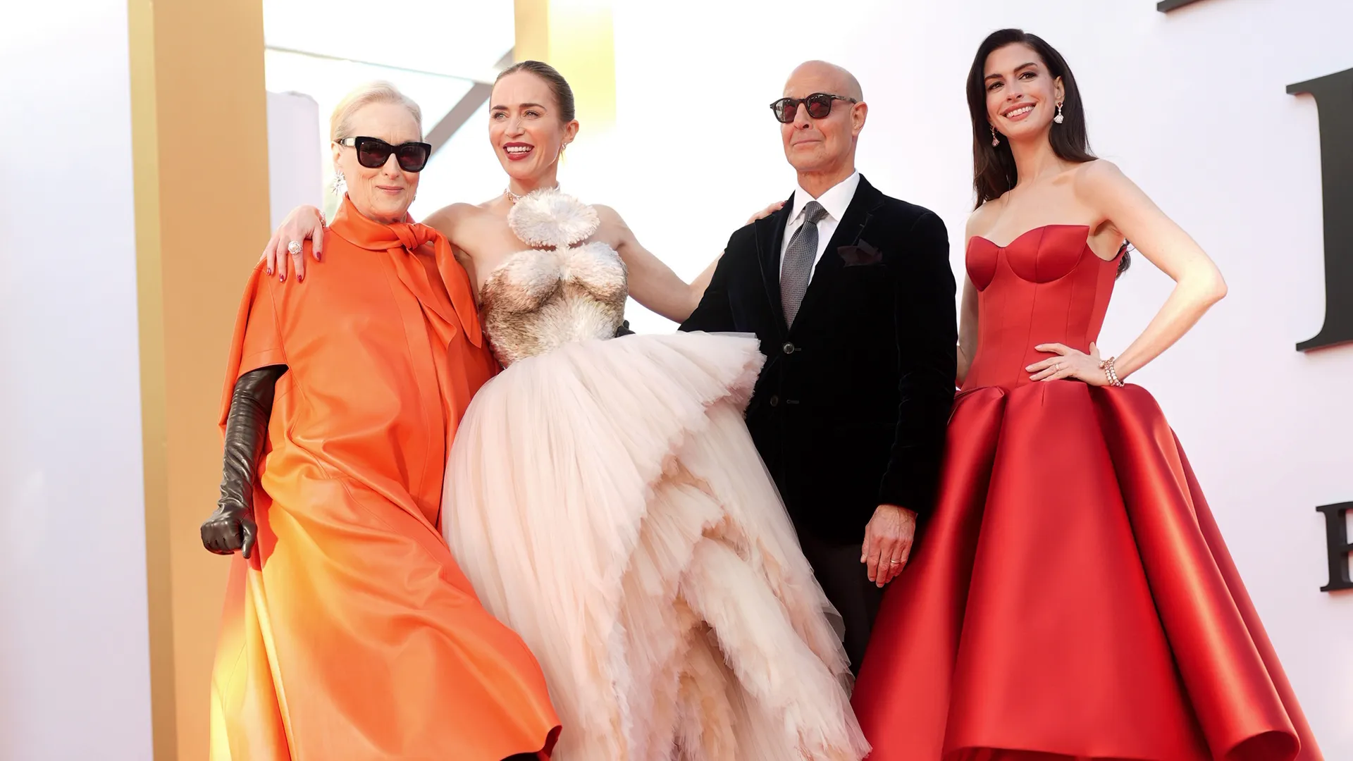 An image of Meryl Streep, Emily Blunt, Stanley Tucci and Anne Hathaway attending the world premiere of The Devil Wears Prada 2