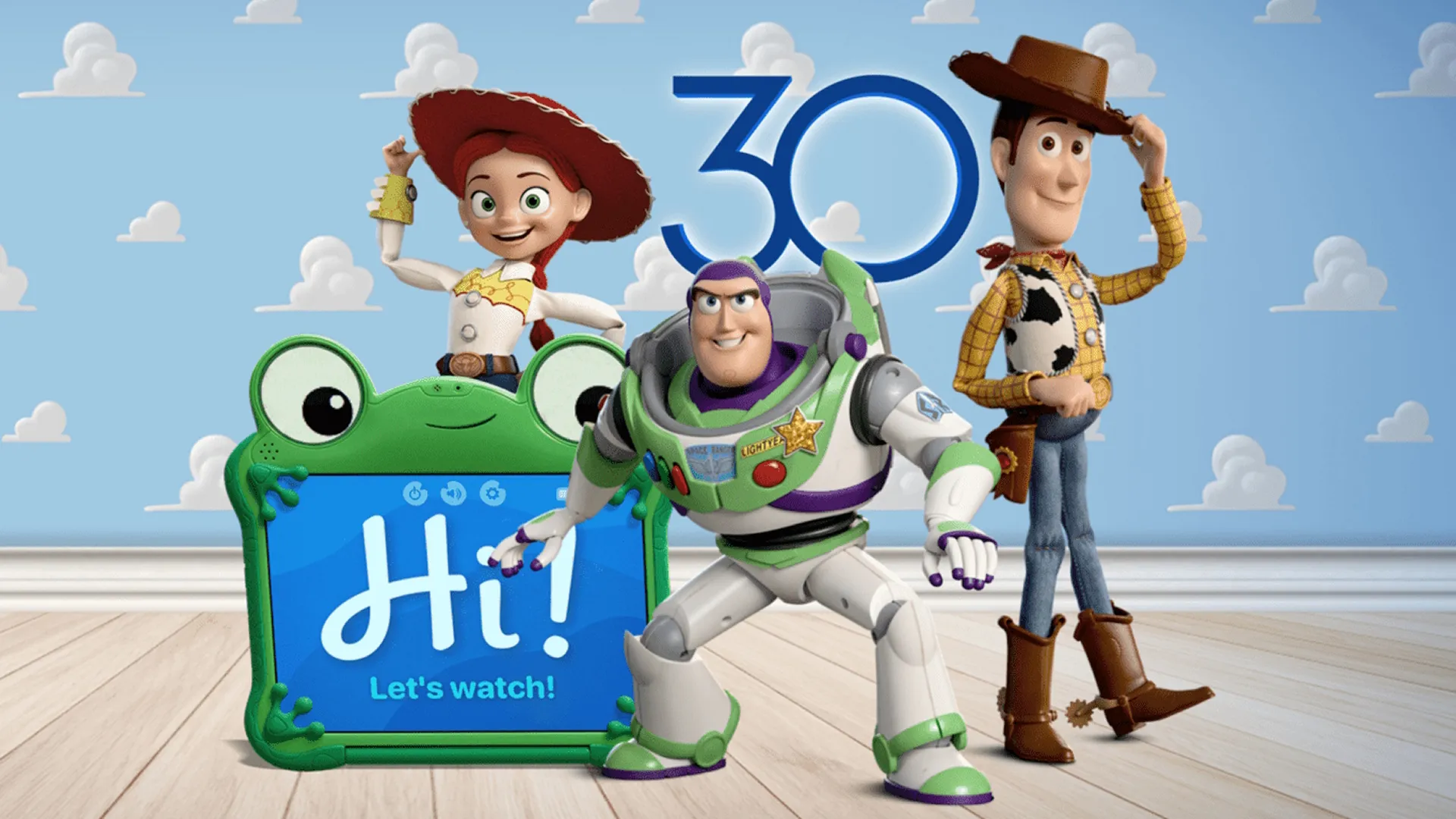 Jessie, Buzz Lightyear, Woody y Lilypad en un póster de Toy Story 30 años y más (Toy Story: 30 años y más allá), una edición especial de 20/20.