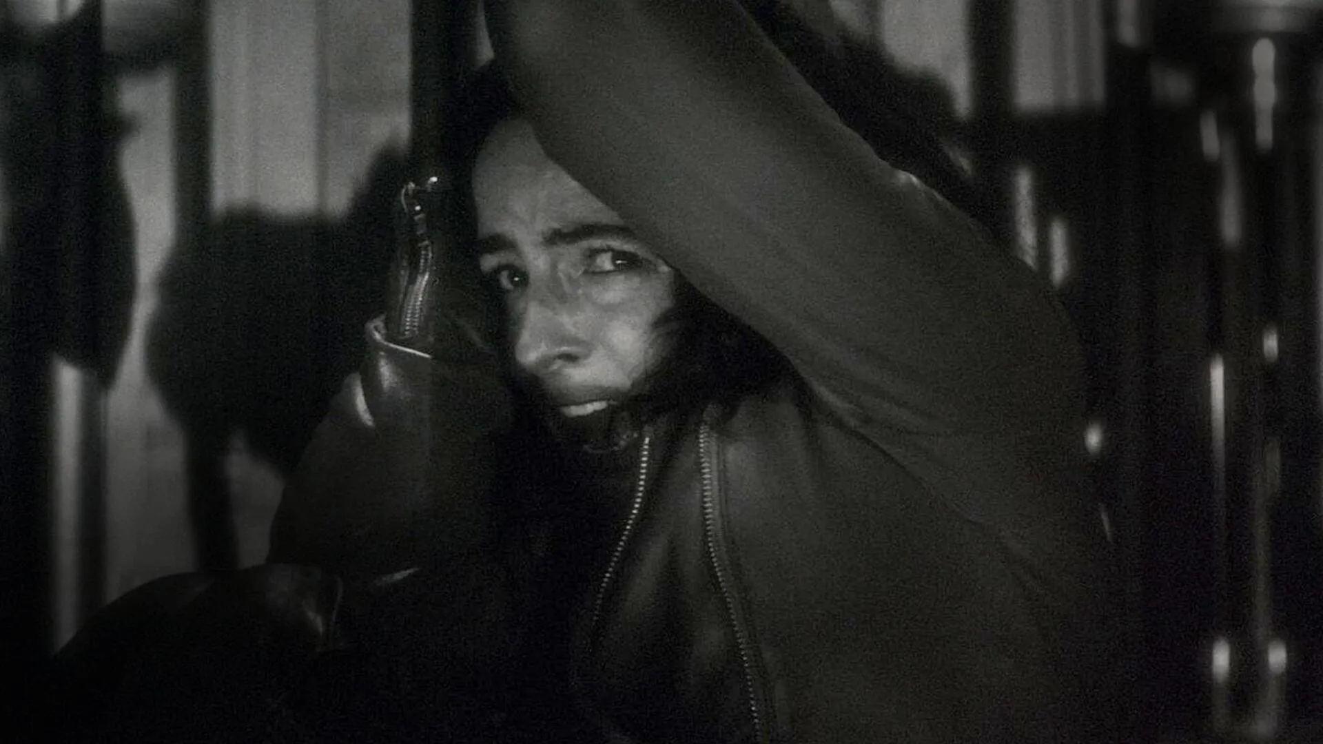 A scene from Marvel Studios’ Werewolf by Night in black and white.