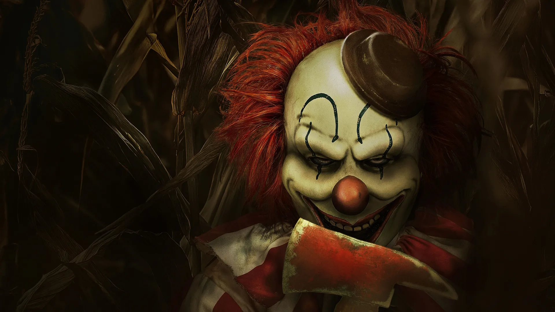 This image is a promotional image for the horror film Clown in a Cornfield. 