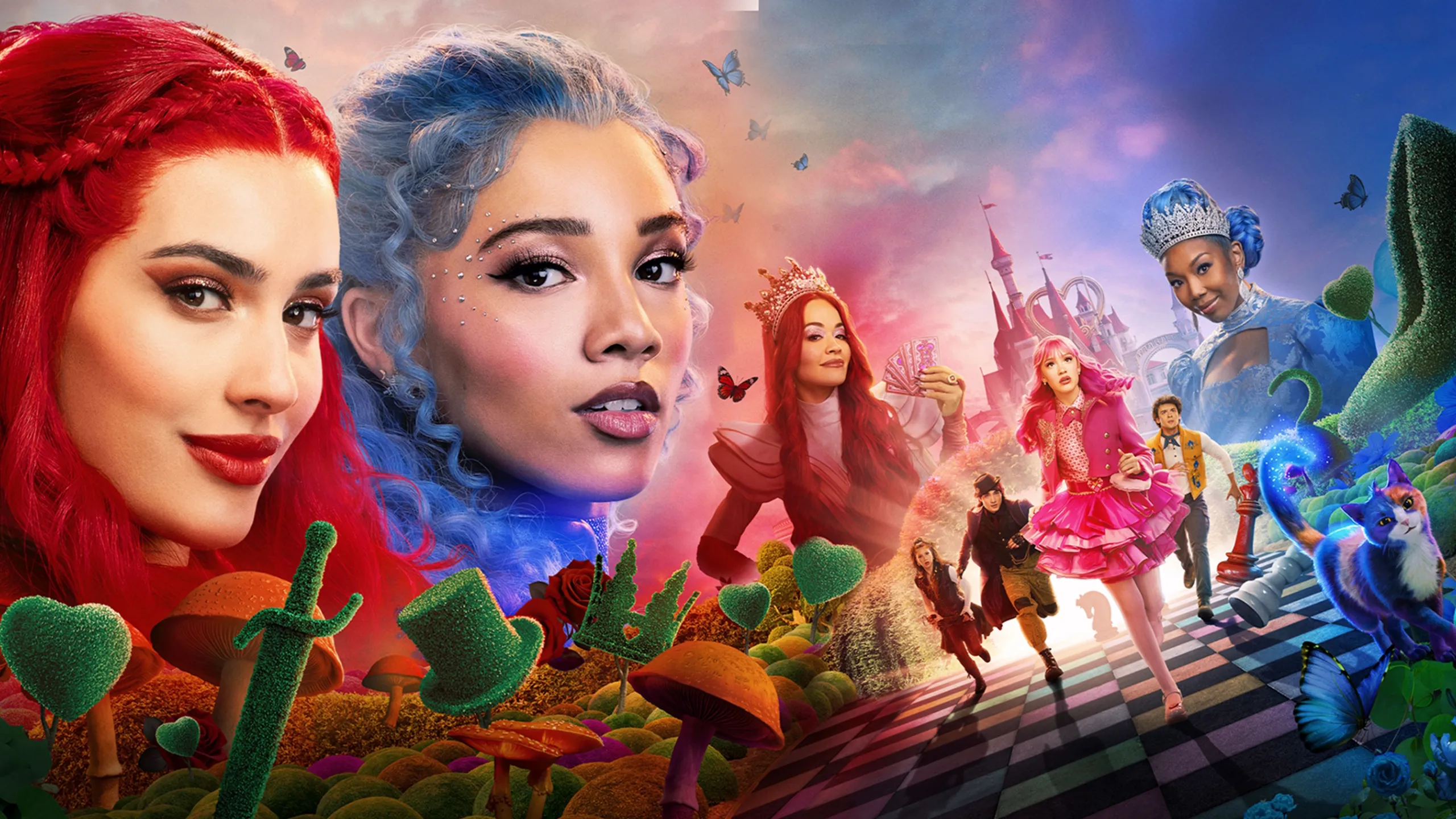 Imagem promocional de Descendentes: País das Maravilhas Malvado com a Red (Kylie Cantrall) e a Chloe (Malia Baker).
