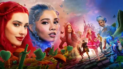 Key art for Descendants: Wicked Wonderland featuring Red (Kylie Cantrall) and Chloe (Malia Baker).