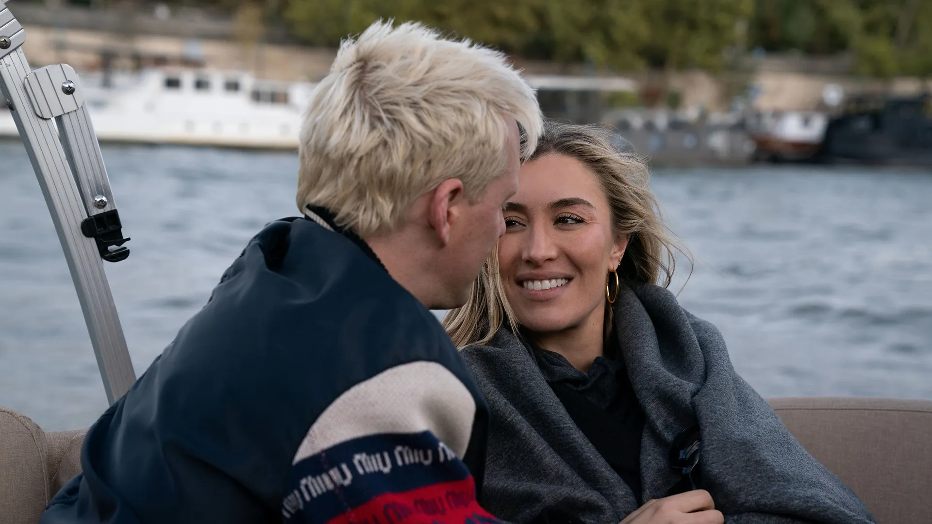 Jamie Laing and Sophie Habboo on a boat during Raising Chelsea
