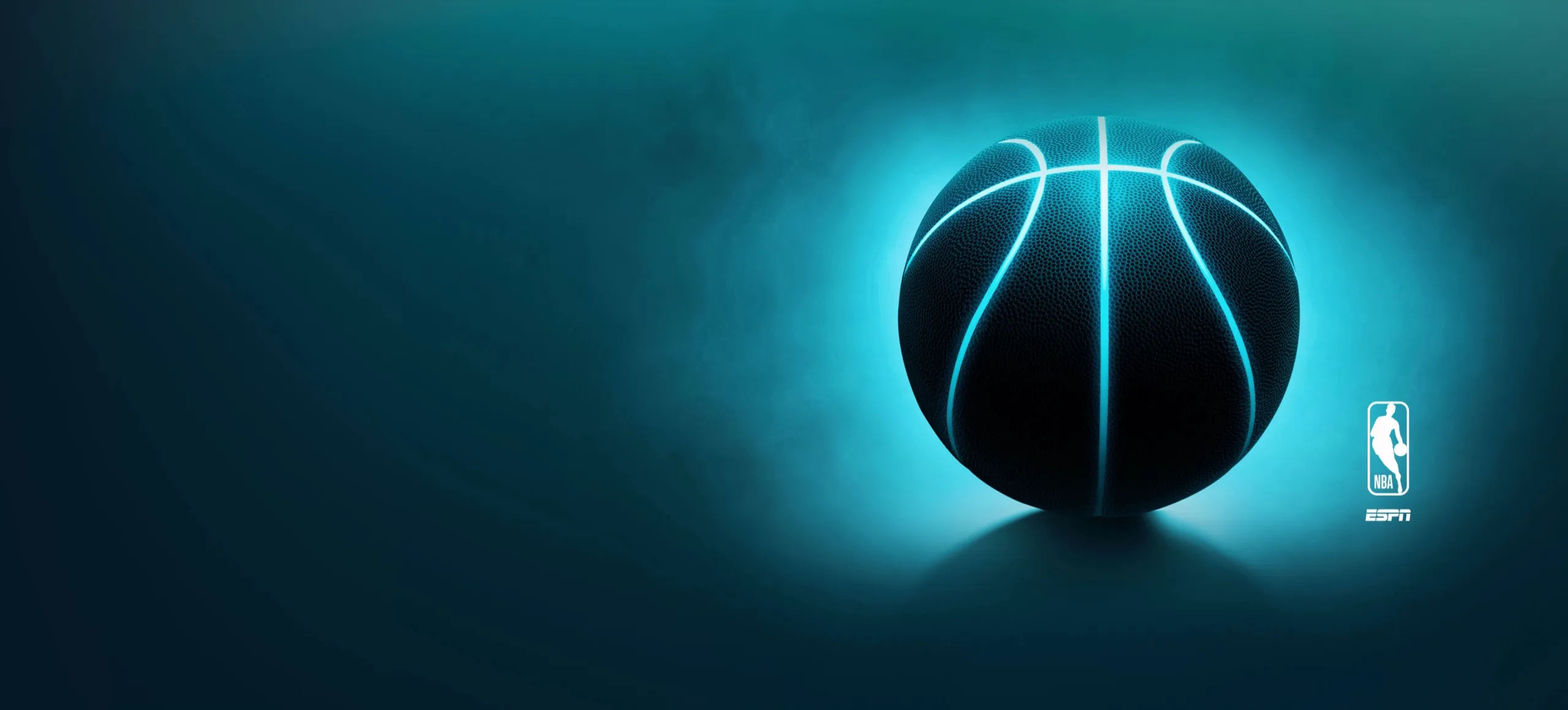 NBA basketball with glowing blue lines alongside the NBA and ESPN logos.