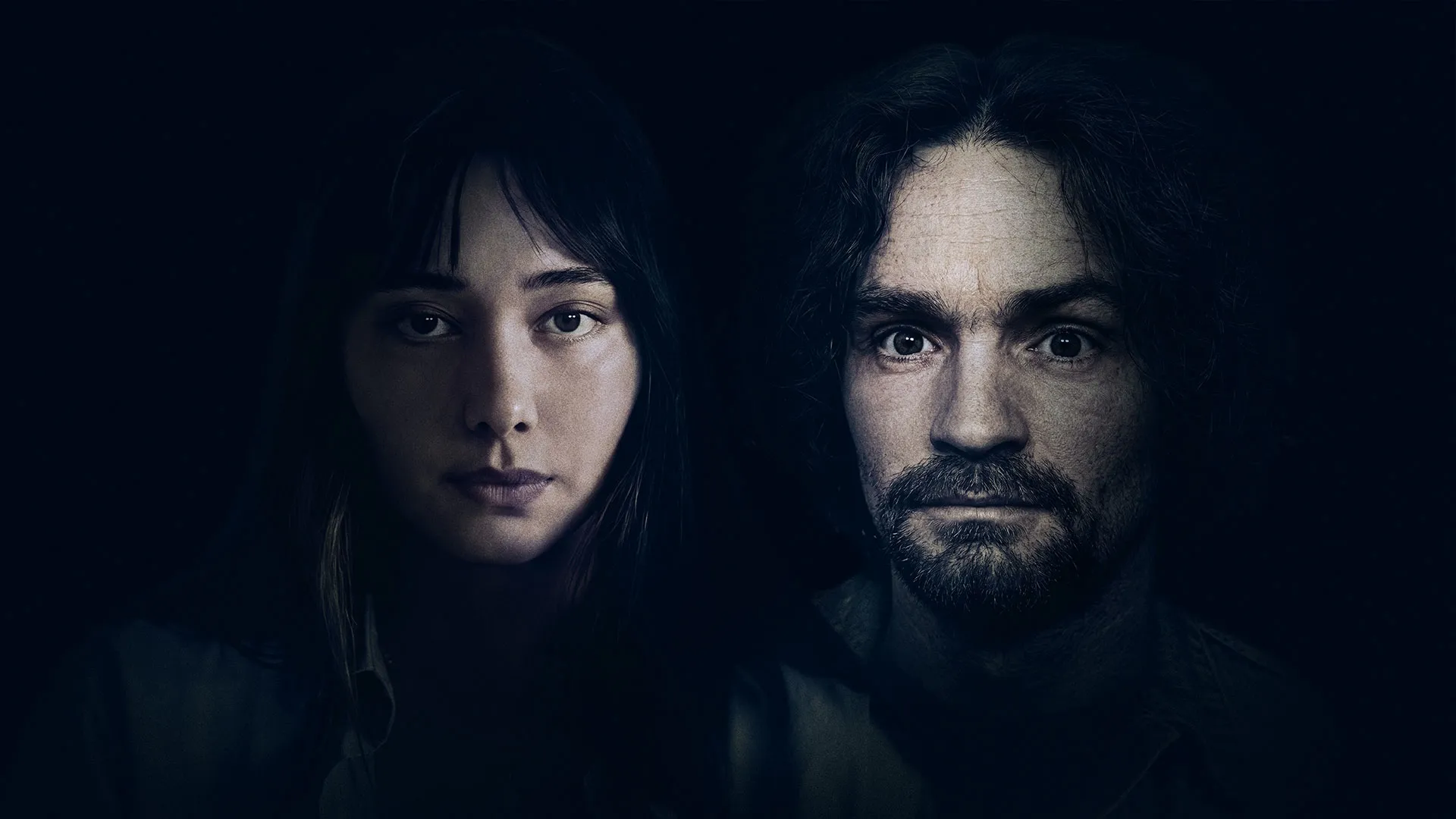 Key art for My Grandfather Charles Manson featuring two portrait photographs set against a dark background.