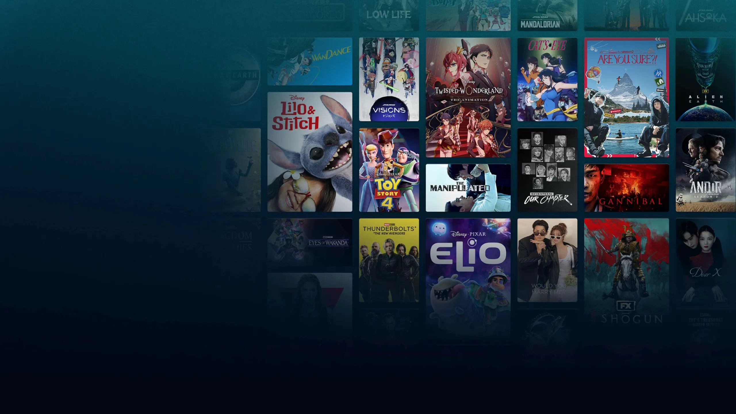 Background image of various Disney+ titles