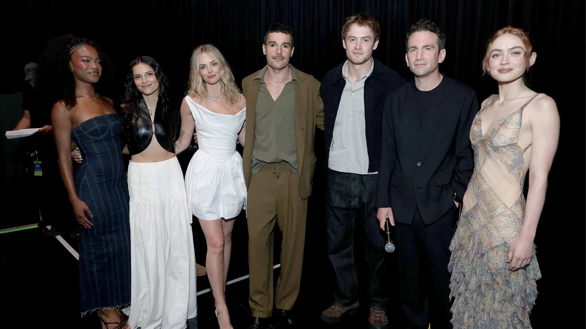 Cast of the upcoming X-Men movie, Maya Boyd, Inde Navarrette, Samara Weaving, Christopher Abbott, Kit Connor, Jake Schreier and Sadie Sink at the Disney Entertainment Showcase at D23: The Ultimate Disney Fan Event