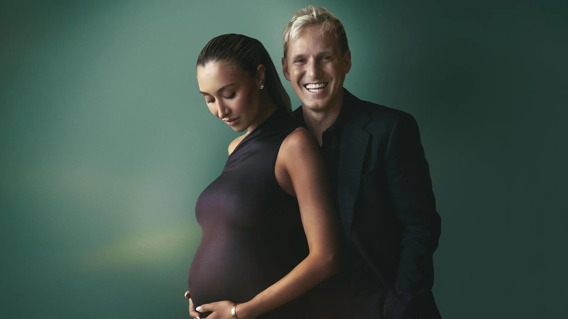 This image shows television personality Jamie Laing with his wife, Sophie Habboo. They are featuring in a new Disney+ original documentary series titled Raising Chelsea. 