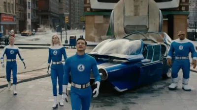 The Fantastic Four's robot holding a turkey for Thanksgiving.