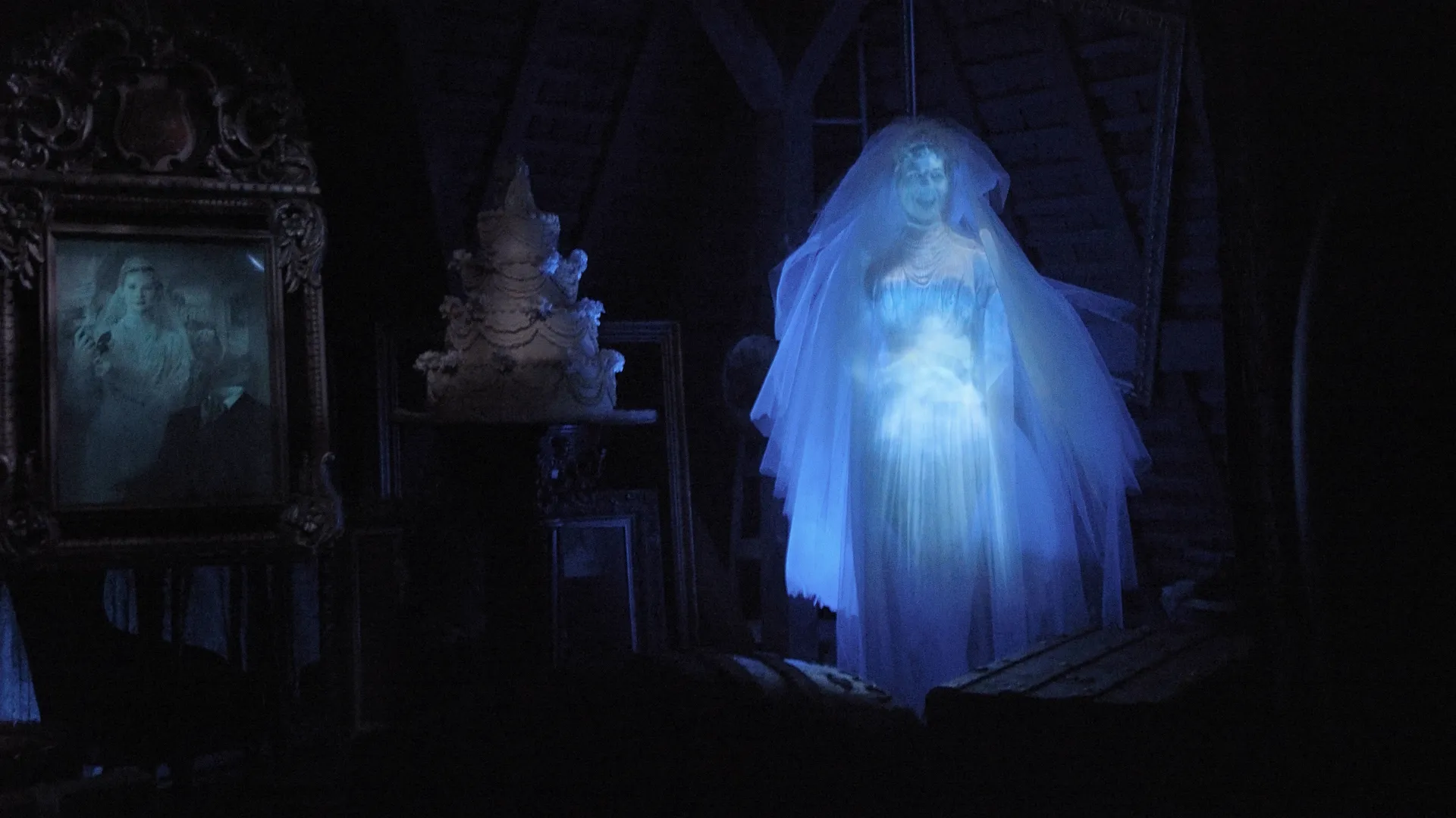 Constance Hatchaway (or "Black Widow Bride") in a scene from Behind the Attraction, Disney