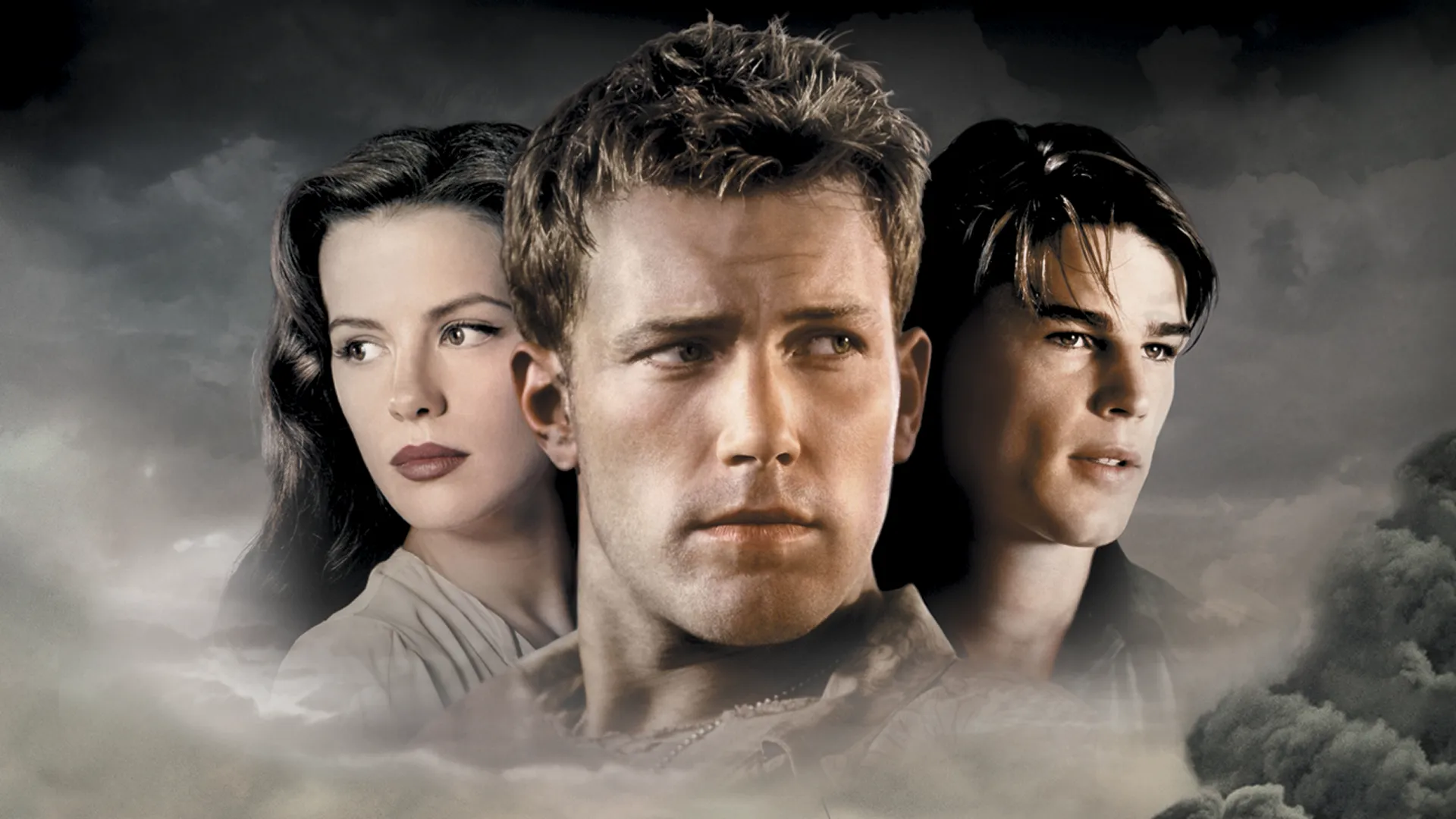 The main cast from the 2001 film Pearl Harbor, including Ben Affleck, Kate Beckinsale, and Josh Hartnett