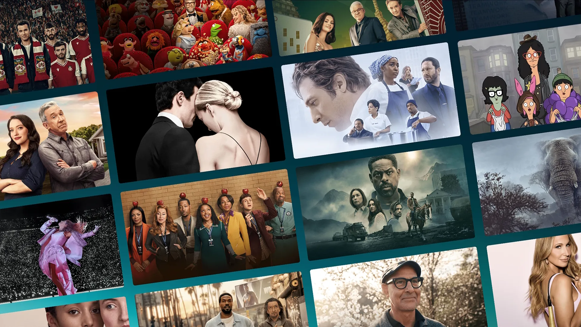 Collage of 2026 Emmy® Award nominated shows from Disney+ and Hulu.