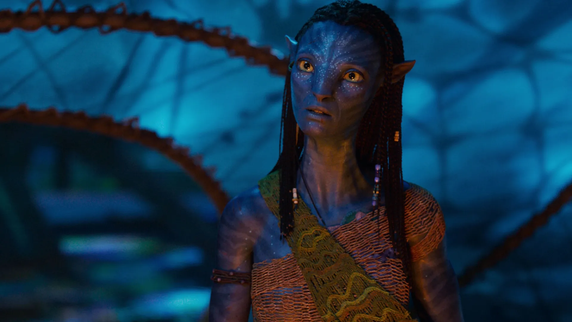 Zoe Saldaña as Neytiri in Avatar: Fire and Ash, 20th Century Studios