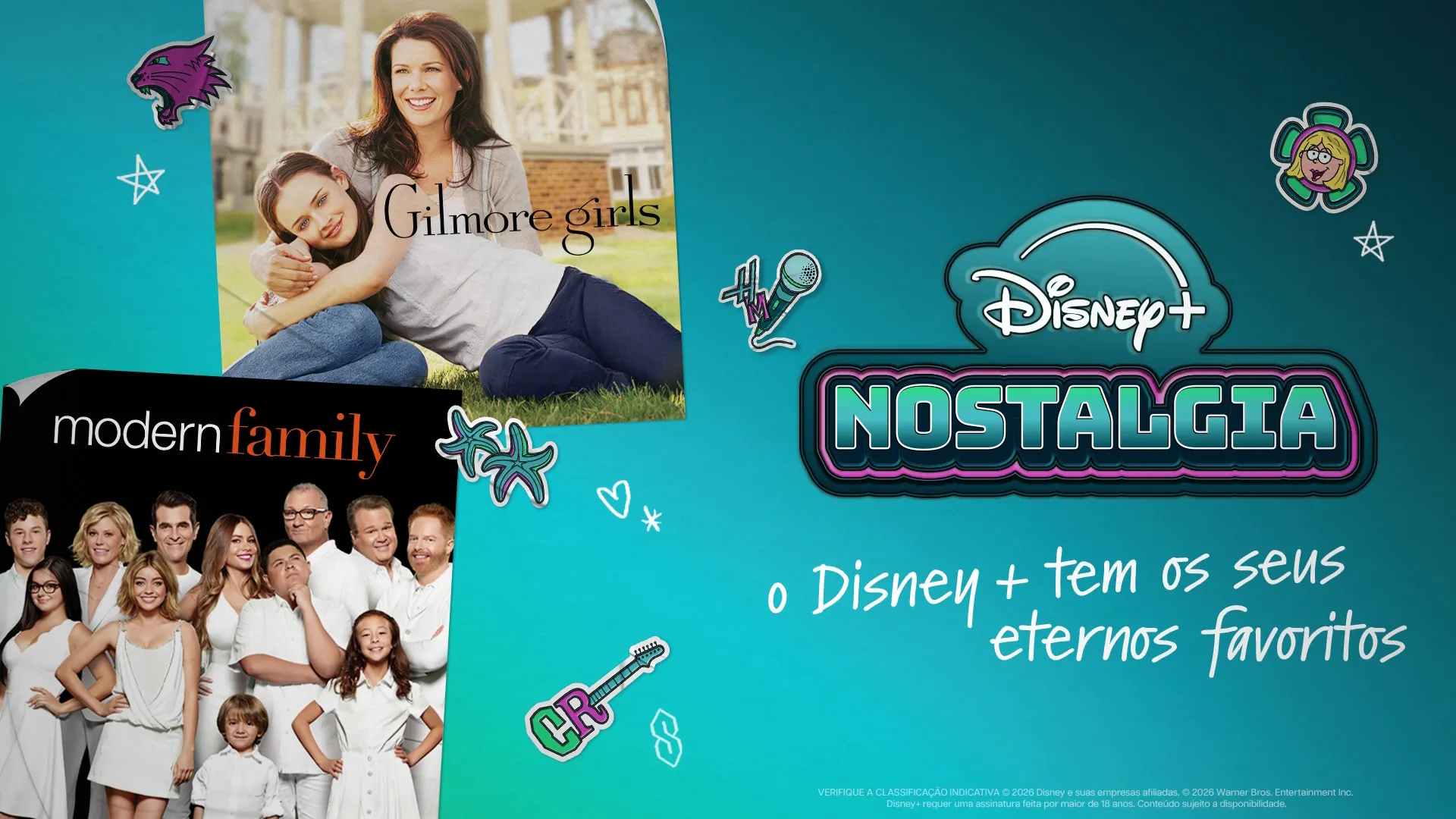 Imagem promocional da Coleção Nostagia com a séries Modern Family e Gilmore Girls
