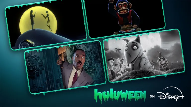 Halloween 2026 Movie Guide on Disney+ & Hulu | Collage of images from featured movies including Haunted Mansions and The Nightmare Before Christmas.