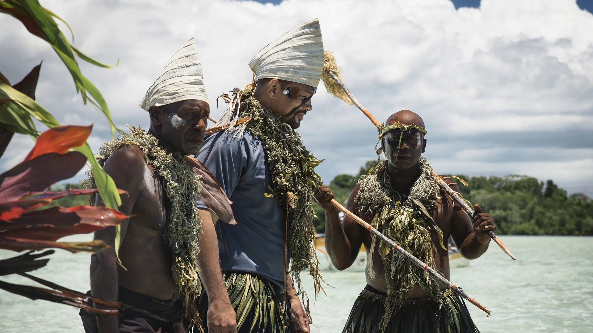 Will Smith takes part in an ancient ceremony that signifies an old reef area that is closed until the fish return. (credit: National Geographic/Freddie Claire)