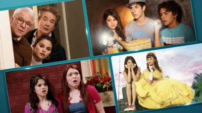 This image features various roles played by celebrity Selena Gomez throughout her career, including Wizards of Waverly Place, Wizards Beyond Waverly Place, Princess Protection Program and Only Murders in the Building.