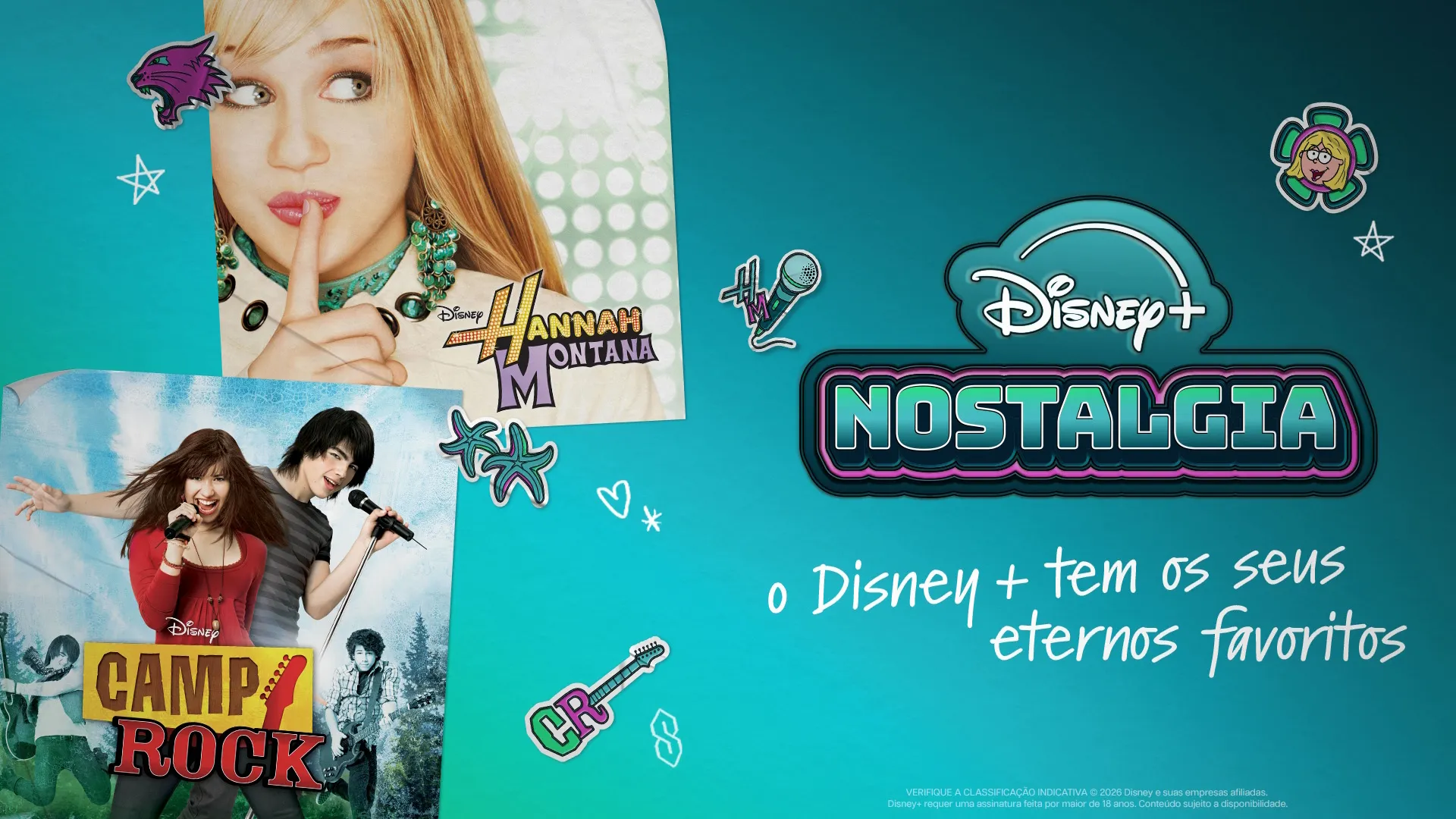 Imagem promocional da Coleção Nostalgia com as produções Hannah Montana e Camp Rock