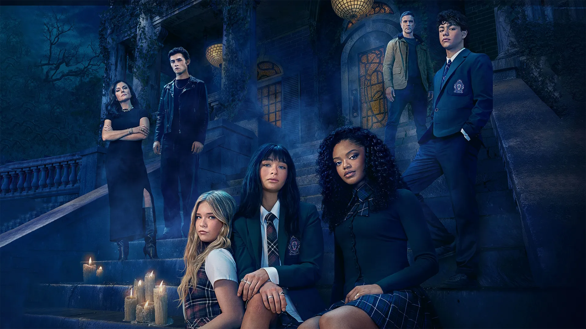 Promotional art showcasing the cast of the new Disney series Coven Academy.