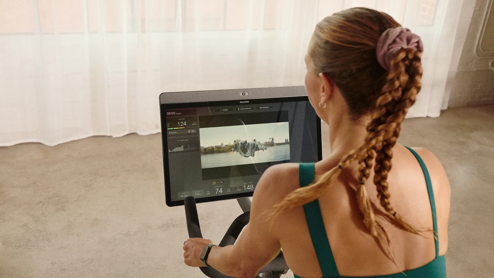 Disney+ on a Peloton screen, showcasing Marvel's Ironheart.