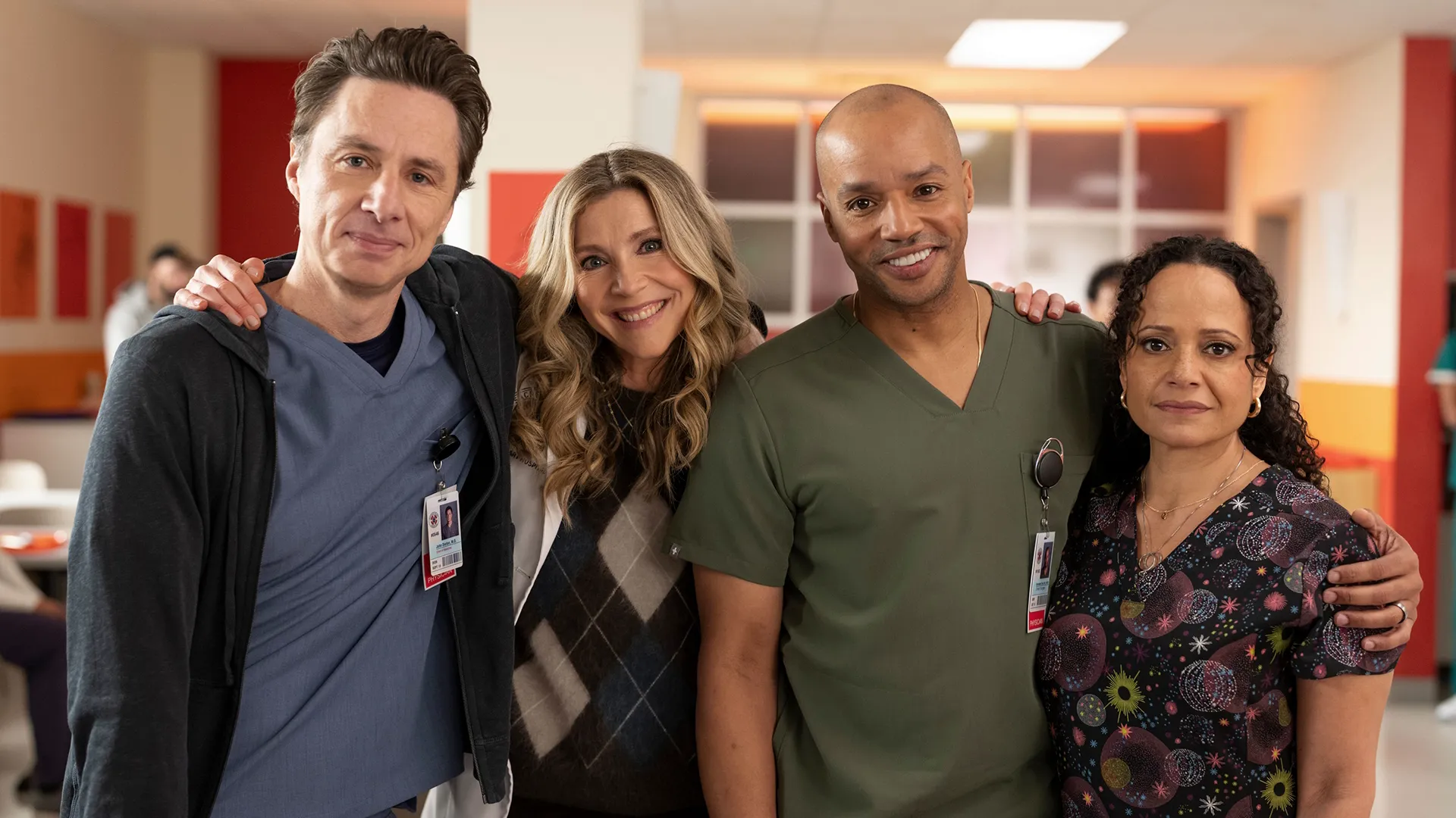Scrubs Season 1 BTS Image 1 | Elliot, J.D., Turk and Carla