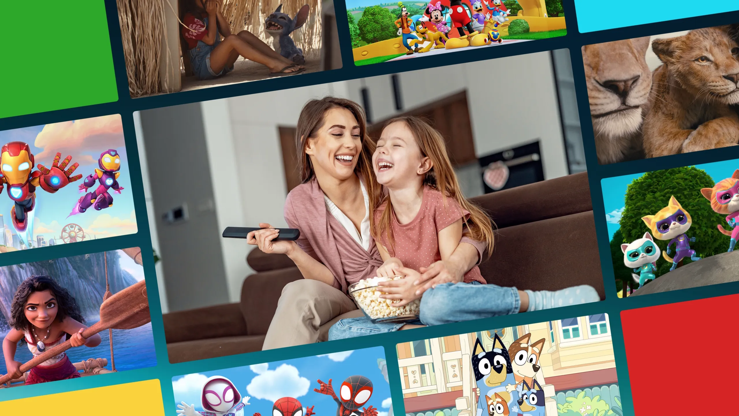 Collage of images from the show surrounding a mother and daughter laughing happily.