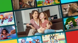 Collage of images from the show surrounding a mother and daughter laughing happily.