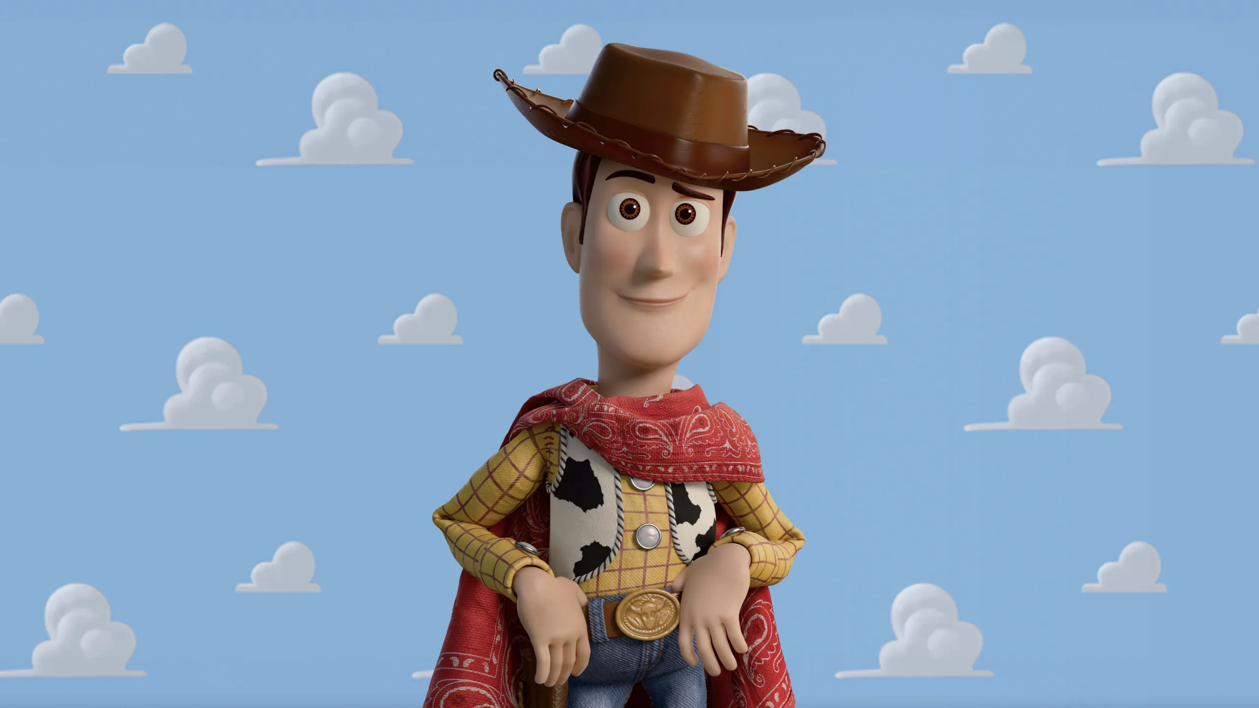 Woody the cowboy wearing a red cape over his classic cowboy outfit