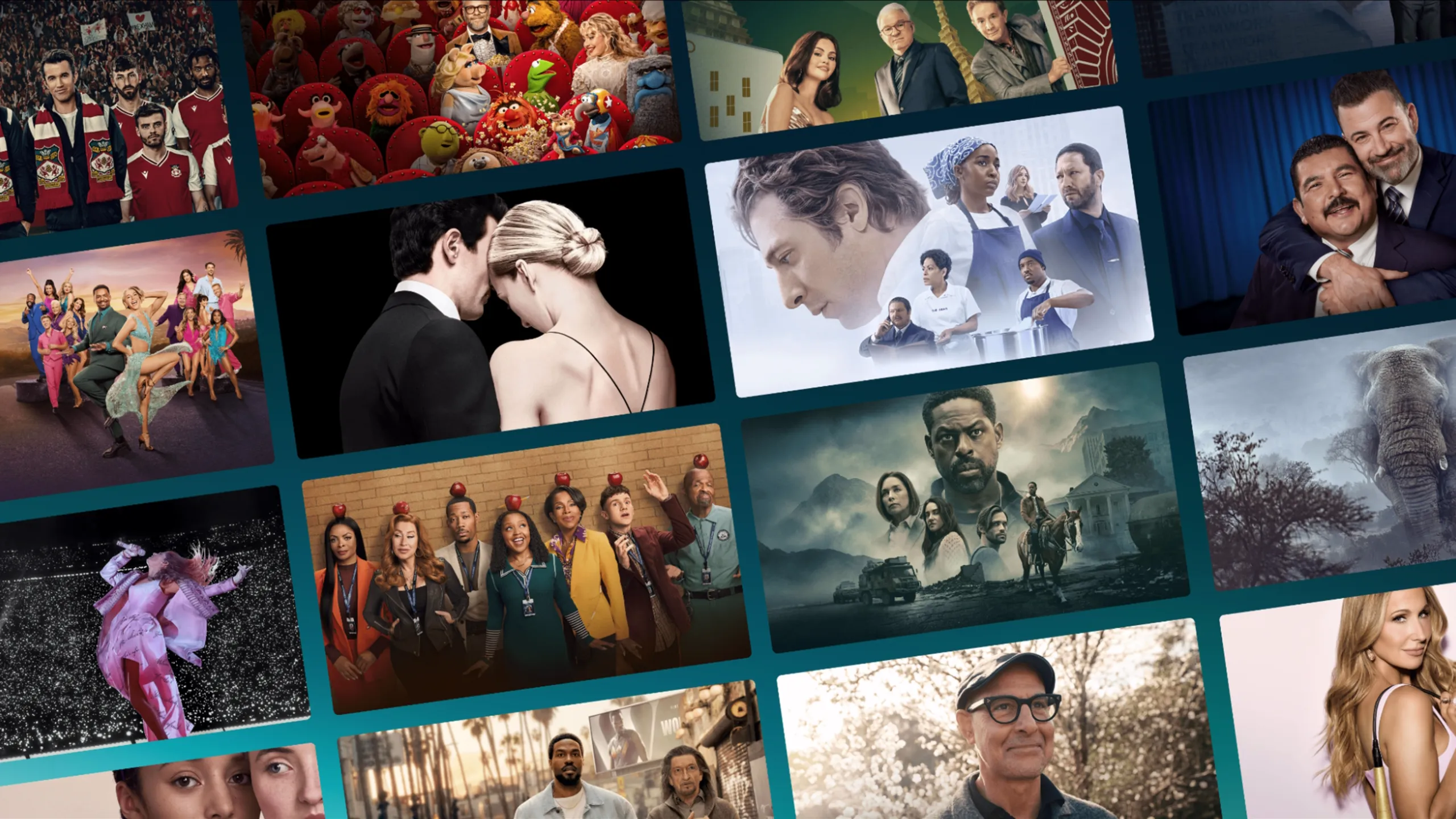 Collage of 2026 Emmy® Award nominated shows from Disney+ and Hulu.