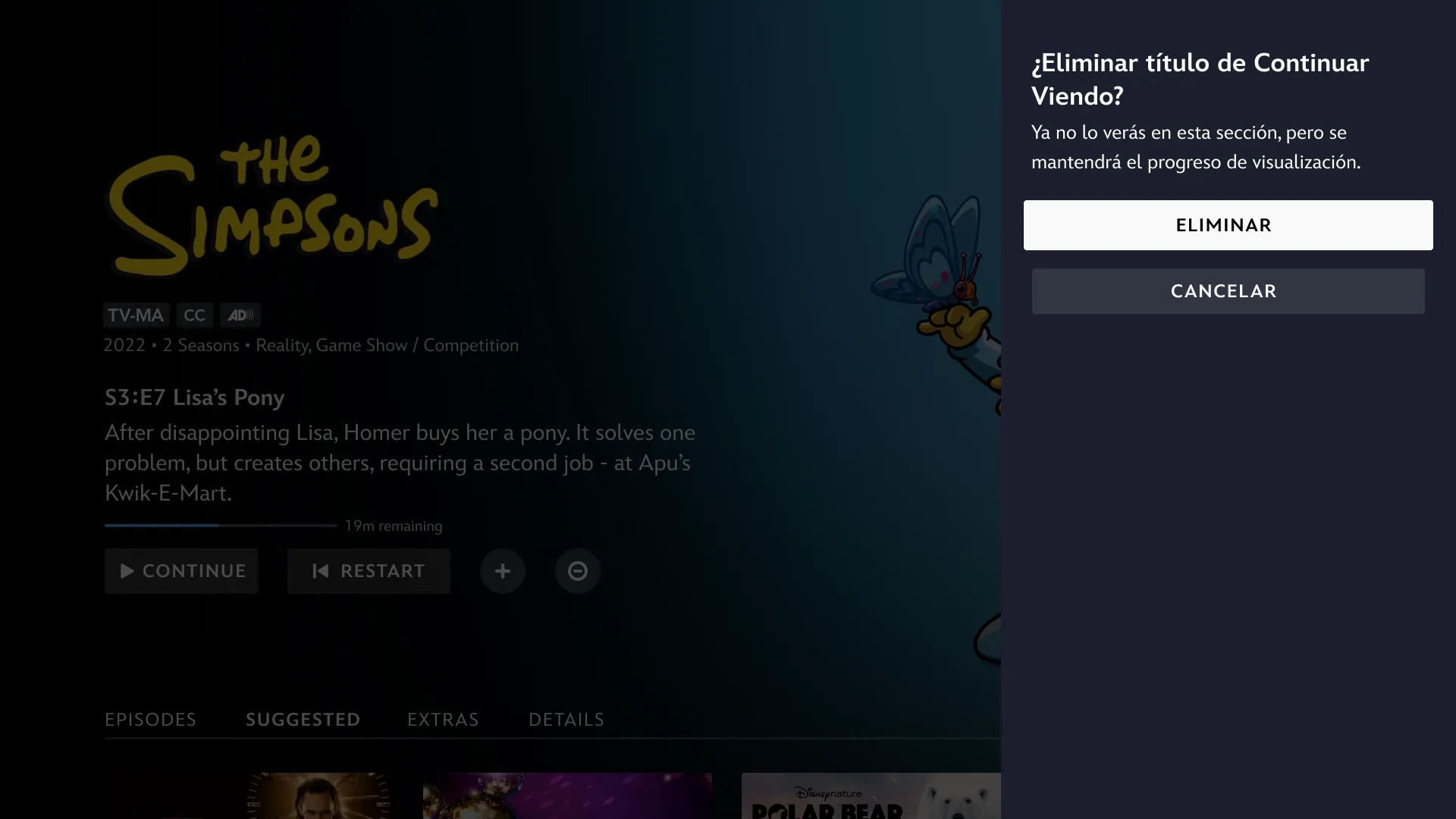 Eliminar de Continuar viendo