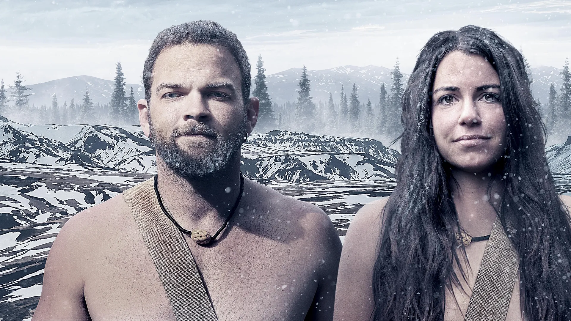 Two strangers trying to survive the harsh conditions of an icy and snow-covered forest in Naked & Afraid.