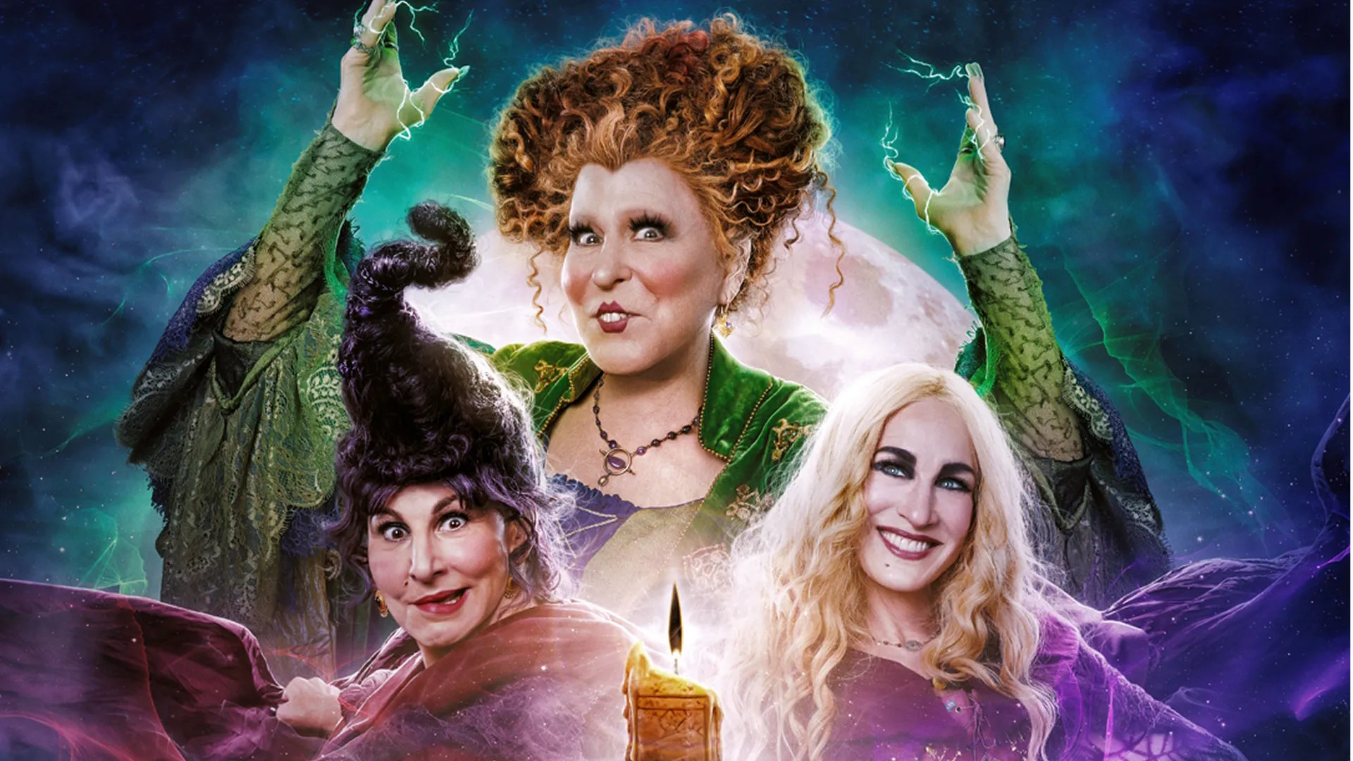 Mary Sanderson (Kathy Najimy), Winifred Sanderson (Bette Midler), and Sarah Sanderson (Sarah Jessica Parker) in Hocus Pocus.