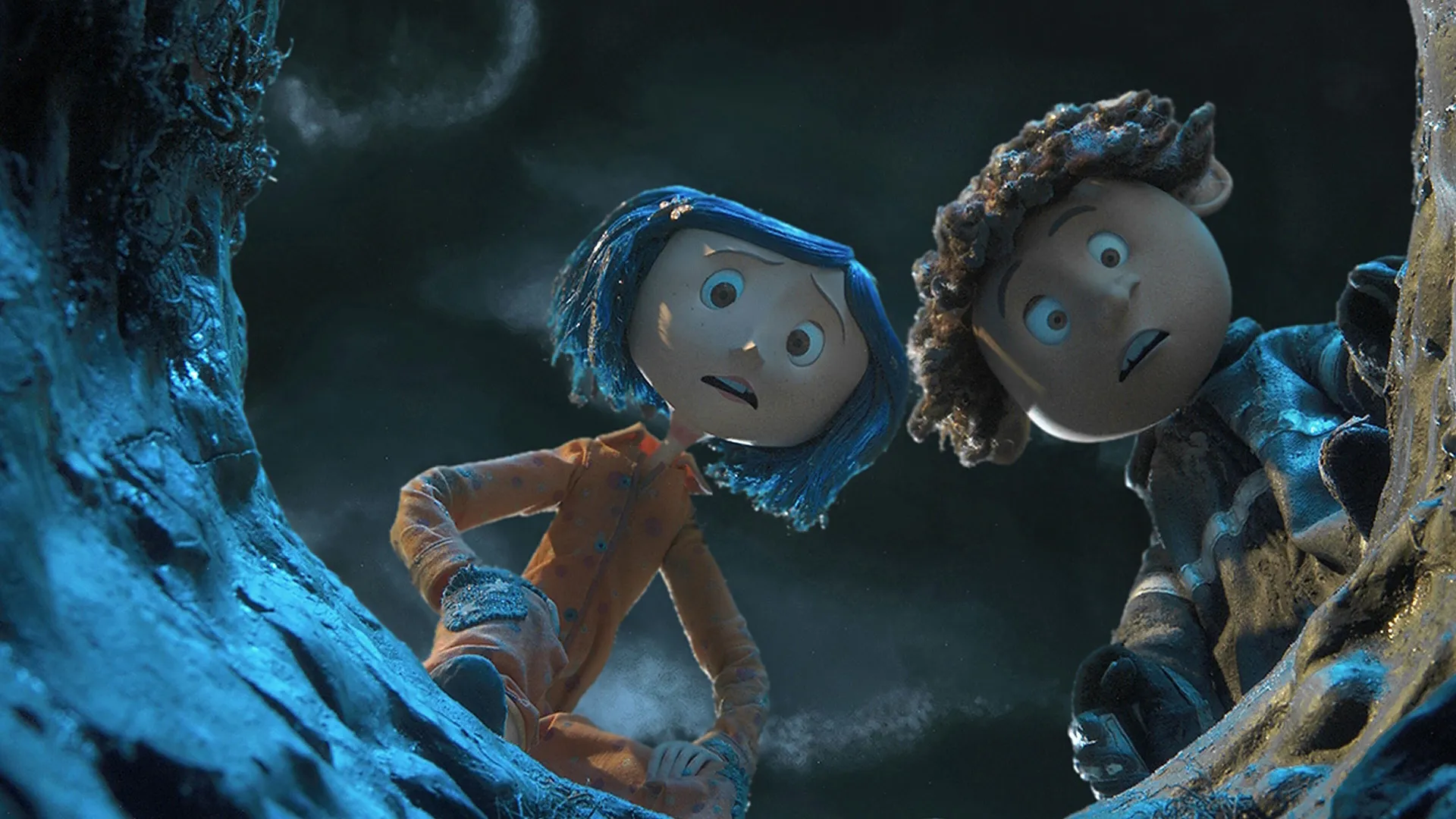 Coraline looking into a pit with her friend.